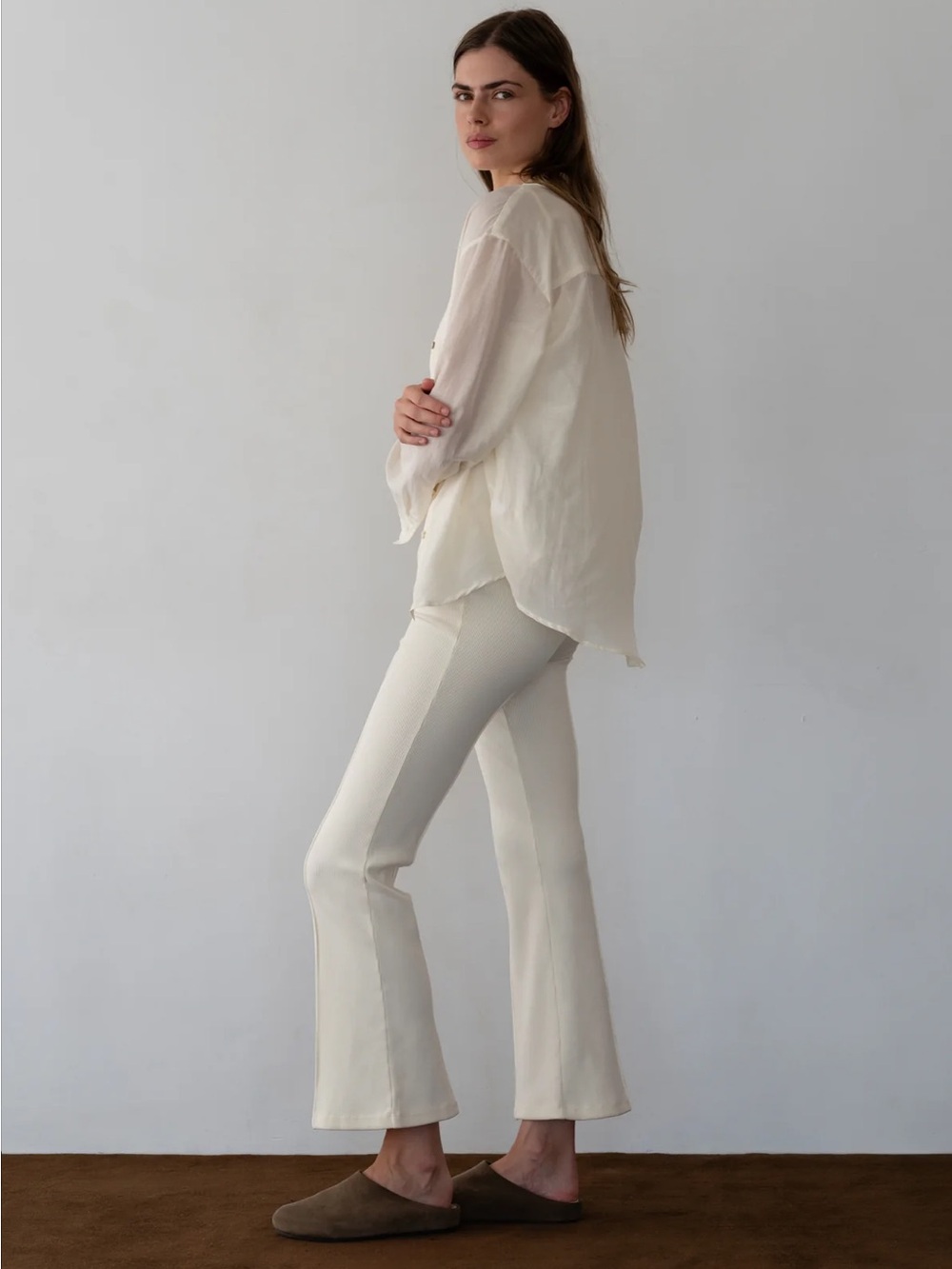 DONNI. Ivory Flare Seam-Front Pants